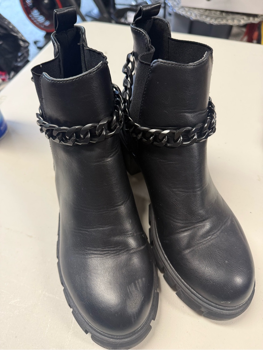 Madden Girl Black Chain-Trim Chunky Ankle Boots
